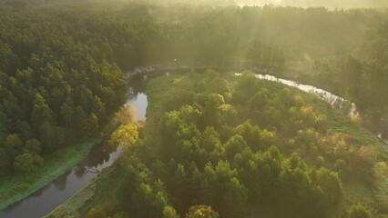 Wall Mural - sunset over the river - aerial view	