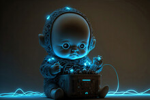 Electronic Futuristic Baby Doll, Glowing In The Dark, Generative AI