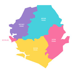Naklejka na meble Sierra Leone political map of administrative divisions - provinces and one area. Colorful vector map with labels.