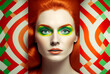 © Eugenio Marongiu - Generative ai optical art fashion portrait redhead young woman posing looking camera