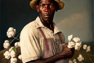 Wall Mural - black man cotton collector generative ai portrait