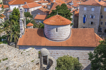 Poster - Church of Holy Trinity on Old Town of Budva, Montenegro. View from citadel