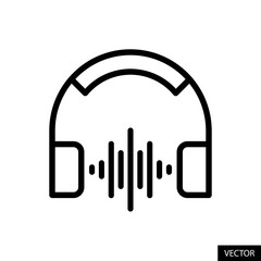 Poster - headphones with sound wave, music playing vector icon in line style design for website, app, ui, iso