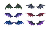 Fototapeta Dinusie - Dragon, devil, bat wings set. Isolated vector icon