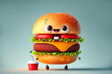 cute hamburger character and emotion, AI generate