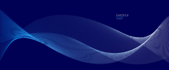 Dark blue airy particles flow vector design, abstract background with wave of flowing dots array, digital futuristic illustration, nano technology theme.
