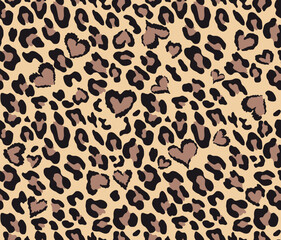Animal print leopard with heart vector seamless pattern, fashion design for textile