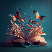 Book With Butterflies, Learning And Back To School Concept