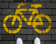 Bicycle Road Sign Yellow Street Lane Path 