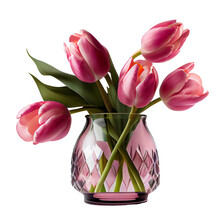 Bouquet Of Tulips. Pink Tulips In Vase