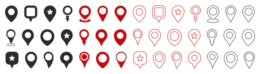 Leinwandbilder - Set of map pointer in different style. Pin marker icons collection
