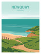 newquay beach travel to newquay cornwall. poster illustration design with colored style.