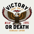 American Tattoo Style Eagle With Wings Spread Out Illustration with Victory or Death Slogan Vector Artwork on White Background for Apparel and Other Uses