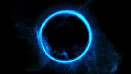 Poster - lightning blue ring. shining plasma particles in motion. electricity, plasma ring on a dark backgrou