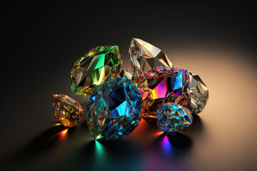 colorful of diamond isolated on dark background. (ai generated)