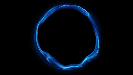 Poster - swirling lightning blue ring. shining plasma particles in motion. electricity, plasma ring on a dark
