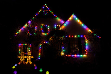 Wall Mural - Christmas Night Lights Decorating A House