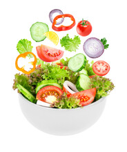 Salad With Tomatoes And Cucumbers Isolated On Transparent Background. PNG Format	
