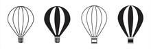 Hot Air Balloon Icon. Hot Air Balloon Collection. Hot Air Balloon In Flat Style. Simple Hot Air Balloon. Vintage Sky Transport, Air Journey Flying Aerostat Vector Symbols Set. Vector Illustration.