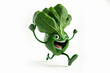 Cheerful funny cartoon spinach running isolated on a white background. Vegetable healthy food concept. Generative AI.