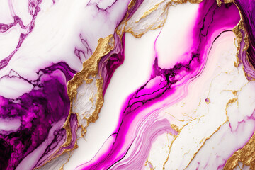 Wall Mural - Luxury marble texture background white magenta gold. Natural stone color pattern Generative AI