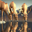 Deers drinking water