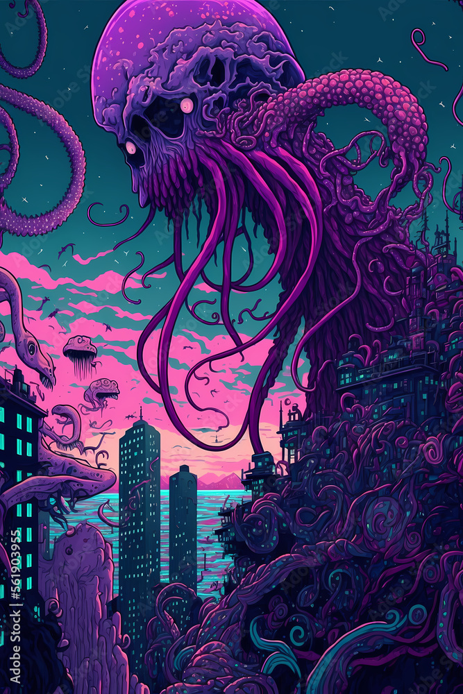 AI generative illustration of alien monster with tentacles Stock ...
