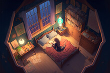 Anime Cute Girl Studying In Her Room, Chill, Cozy Vibes