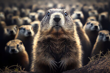 Groundhog Day. Groundhog Close-up Realistic Drawing. Generative AI