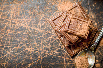 Wall Mural - Chocolate slices with cocoa powder.