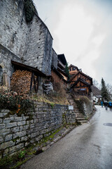 Canvas Print - Hallstat village in the Austria. Beautiful village in the mountain valley near lake