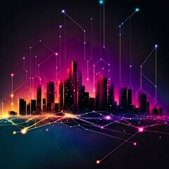 Fototapete - future technology cyber night city