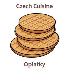 Oplatky are flat wafers made according to an old, traditional recipe in the area of Karlovy Vary. Czech food. Vector image isolated.