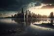Abandoned New York City in the future. Empty roads and a dystopian atmosphere in a post-apocalyptic NYC. 