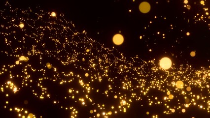 Poster - Black background with illuminated sequins. Motion. Bright confetti in cartoon animation that fly in different directions.