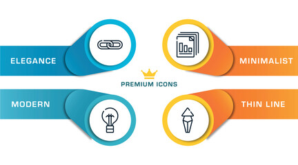 Wall Mural - marketing outline icons with infographic template. thin line icons such as link, black lightbulb, diagram files, arrows up vector.