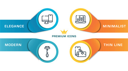 Poster - responsive web outline icons with infographic template. thin line icons such as pc and phone, usb charger, stats on a screen, rotate screen vector.