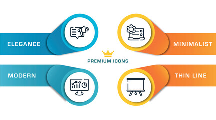 Aufkleber - television outline icons with infographic template. thin line icons such as content marketing, web analytics, preferences, projector screen vector.