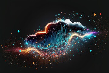 Digital technologies, cloud computing, digital future, information transfer. Abstract technology big data background concept. Motion of digital data flow. AI