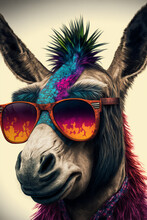 Funky Donkey Portrait With Glasses