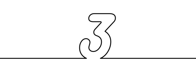 Poster - number 3 in continuous line drawing style. line art of number three. vector illustration. abstract d