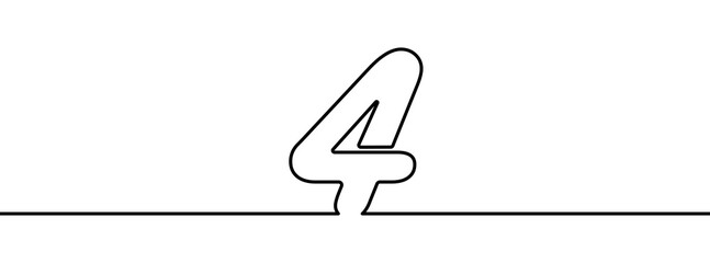 Poster - number 4 in continuous line drawing style. line art of number four. vector illustration. abstract dr