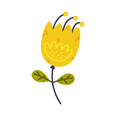 Sticker - Floral Twig with Yellow Flower Bud and Leaves as Cute Foliage Vector Illustration