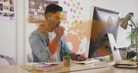 Poster - Animation of world map and data processing over biracial businessman using computer