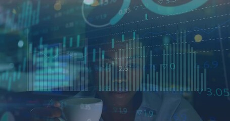 Poster - Animation of financial data processing over african american businesswoman in office