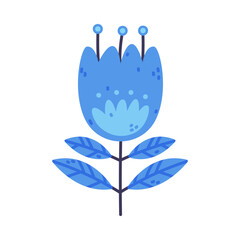 Wall Mural - Floral Twig with Blue Flower Bud and Leaves as Cute Foliage Vector Illustration