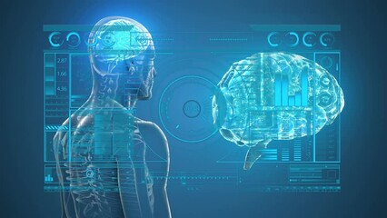 animation of human body and brain over data processing