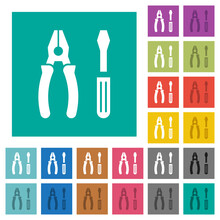 Combined Pliers And Screwdriver Square Flat Multi Colored Icons