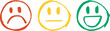 © Pattern_Repeat - Three faces, mood. Sad, indifferent and happy. Good, regular and bad. Rating, self-assessment. Individual performance. Service quality. Hand-drawn, vector. Green, yellow and red.