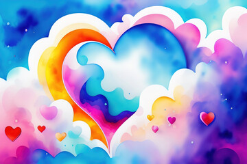 Wall Mural - generative ai: blue hearts valentine's day background banner